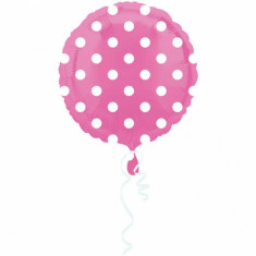 Balon folie 43cm roz cu buline albe foto
