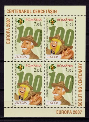✅ RO 2007 LP 1762f &amp;quot;Europa 2007, Cent. Cercetasiei , colita de 2 serii/396 TIP II , MNH foto