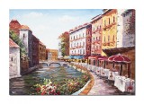 Cumpara ieftin Tablou pictat manual living, La Venetia, stilizat, 100x70cm ulei pe panza in cutit efect 3D, Magnific