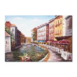 Tablou pictat manual living, La Venetia, stilizat, 100x70cm ulei pe panza in cutit efect 3D, Magnific