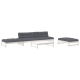 Set mobilier de gradina cu perne, 5 piese, alb, lemn masiv