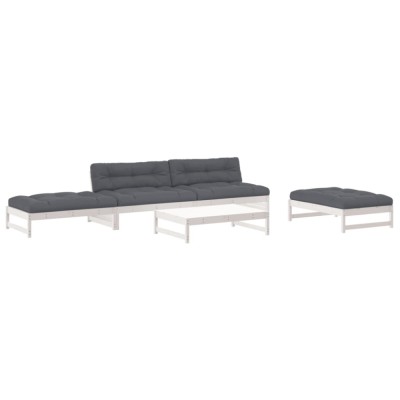 Set mobilier de gradina cu perne, 5 piese, alb, lemn masiv foto