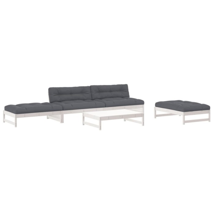 Set mobilier de gradina cu perne, 5 piese, alb, lemn masiv