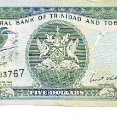 M1 - Bancnota foarte veche - Trinidad Tobago - 5 dolari - fara fir metalic