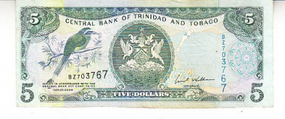 M1 - Bancnota foarte veche - Trinidad Tobago - 5 dolari - fara fir metalic foto