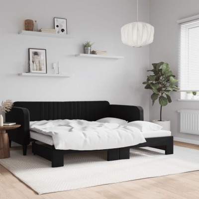 vidaXL Pat de zi cu extensie, negru, 90x190 cm, catifea 3197078 foto