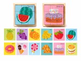 Cumpara ieftin Set 2 Puzzle-uri din Lemn cu 9 Cuburi, 12 Imagini Diferite, Modele Fructe si Dulciuri, Joc Educativ Montessori pentru Copii 4-6 Ani, 11 x 11 x 3.2 cm,