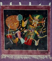 Covor carpeta de perete original hand made Kandinsky, matase, bumbac, 93x93 cm, nou