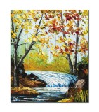 Cumpara ieftin Tablou pictat manual, Peisaj din natura, la parau, 60x50cm ulei pe panza in cutit efect 3D, Fabulos