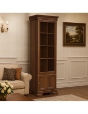 Vitrina living VMW1, 2 usi, 4 polite, Pal melaminat, cu insertii MDF, Nuc