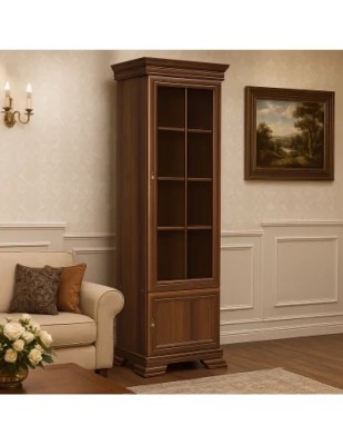 Vitrina living VMW1, 2 usi, 4 polite, Pal melaminat, cu insertii MDF, Nuc foto