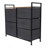 Comoda metalica cu blat din MDF. 83 x 29 x 77 cm, 5 sertare pliabile din material textil + organizator, Gri inchis