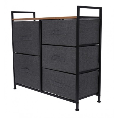 Comoda metalica cu blat din MDF. 83 x 29 x 77 cm, 5 sertare pliabile din material textil + organizator, Gri inchis foto