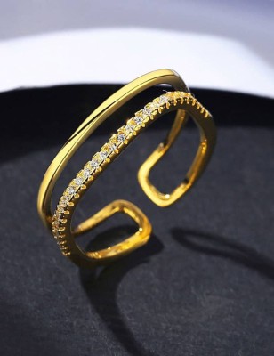 Inel Reglabil Placat Aur 18K, Cu Pietre Zirconiu Alb, Din Argint 925, Design foto