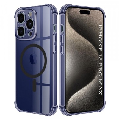 Husa MagSafe pentru Apple iPhone 15 Pro Max, Techsuit, Shockproof Clear, Neagra foto
