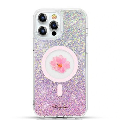 Husa Cover Kingxbar Flower Series pentru iPhone 13 Pro Pink Compatibil MagSafe foto