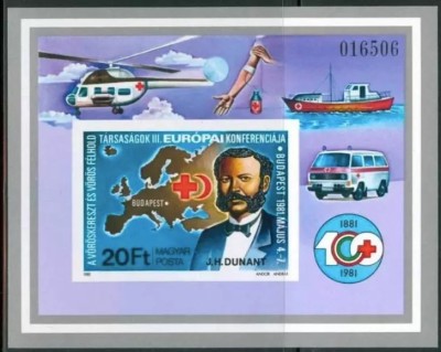 UNGARIA 1981-Bloc 149B-Crucea Rosie Conferinta Europeana Nedantelata foto