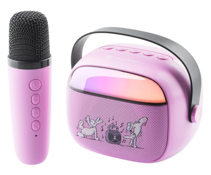 Boxa portabila pentru copii GoGEN BOB A BOBEK PARTY, 3.2 W, USB, Micro SD, microfon fara fir, 3.7V / 1200mAh , roz