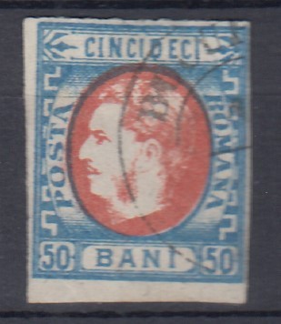ROMANIA 1869 LP 29 b REGELE CAROL I CU FAVORITI VALOAREA 50 BANI STAMPILAT foto