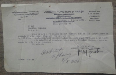 Document Joseph Fonstein si Fratii, Bucarest 1936 foto