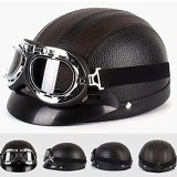 Casca Moto Retro Piele Negru/Maro Cozoroc Guler Detasabil Scuter Chopper L (59-60cm)
