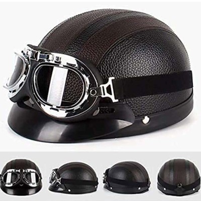 Casca moto Retro Vespa Chopper Piele cu Cozoroc + Guler - Negru+Maro foto
