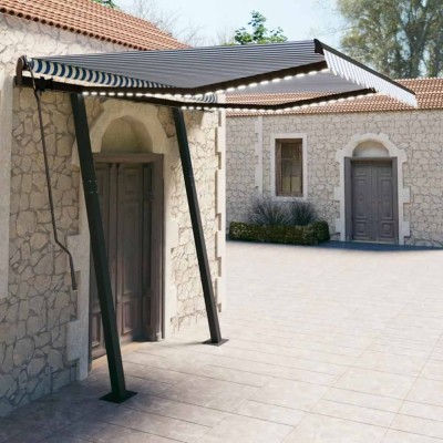 Copertină retractabilă manual cu LED, albastru&amp;amp;alb, 3x2,5 m foto