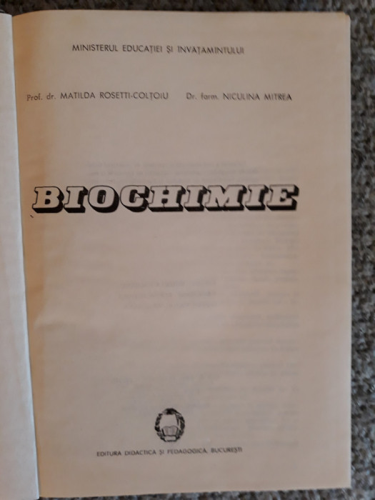 Biochimie- Matilda Rosetti-Colțoiu, Niculina Mitrea