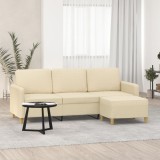 VidaXL Canapea cu 3 locuri cu taburet, crem, 180 cm, material textil