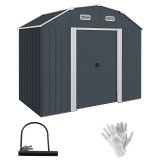 Casuta/magazie/sopron de gradina pentru depozitare unelte, cu structura baza inclusa, otel , cu manusi, lacat si chei, gri inchis, 238x132x198.5 cm, ART
