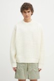 MKI MIYUKI ZOKU pulover din amestec de lana Chunky Rib Knit Crewneck barbati, culoarea bej, călduros, CHUNKY.RIB.KNIT.CREWNE.