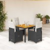 Gossi set bistro de gradina cu perne, 5 piese, negru, poliratan