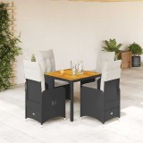 VidaXL Set bistro de grădină cu perne, 5 piese, negru, poliratan