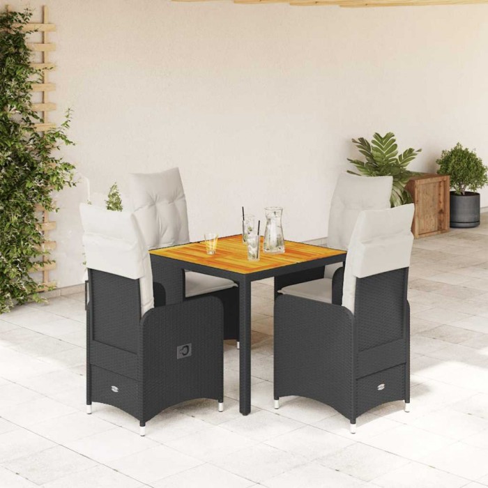 Gossi set bistro de gradina cu perne, 5 piese, negru, poliratan