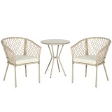 Outsunny Set Mobilier de Grădină din Ratan PE, Set Bistro 3 Piese cu Masă de Sticlă și Perne Moi, Mobilier de Conversație | Aosom Romania