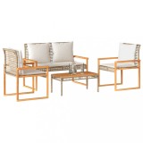 VidaXL Set mobilier de grădină, 4 piese, cu perne, mix bej, poliratan