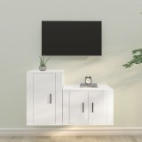 vidaXL Set dulap TV, 2 piese, alb extralucios, lemn prelucrat