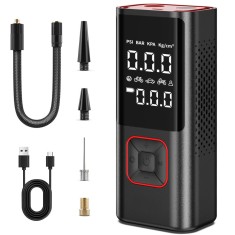 Compresor Auto Portabil, Wireless, Afisaj Digital, Functie Manometru, Baterie Externa, Lanterna LED, 150 PSI, 6000mAh, pentru Masina, Bicicleta, Motoc