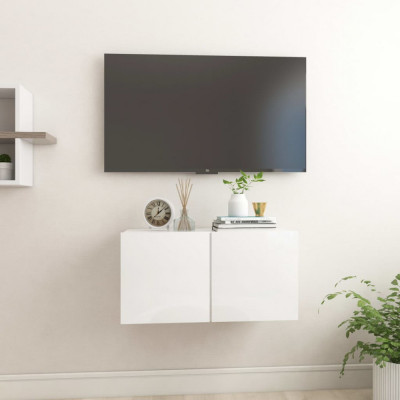 Dulap TV montaj pe perete, alb extralucios, 60x30x30 cm GartenMobel Dekor foto