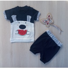 Compleu Tricou si Pantalon scurt Ursulet bumbac bebelusi 3-24 luni