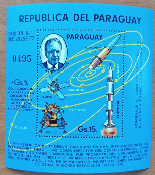 PARAGUAY-&#039;&#039; Cosmos&#039;&#039; COLITA-Tiraj redus-veche.-MNH -NESTAMPIL.-VEZI SCAN