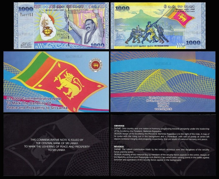 SRI LANKA █ bancnota █ 1000 Rupees █ 2009 █ P-122b █ COMEMORATIV IN FOLDER █ UNC