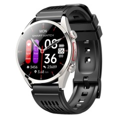 Smartwatch iSEN FE02, Silver, Curea Silicon Neagra, 1.43 AMOLED, EKG, Ritm Cardiac, SpO2, Glicemie, Tensiune, Moduri Sport, Apelare HD Bluetooth, 350