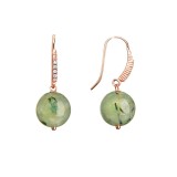 Cumpara ieftin Cercei Argint 925 placat Aur Roz, Cuart Rutilat Verde, Zirconiu, 3.2cm, Made in Italy, Cutie Cadou