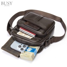 Geanta barbati, BUSY LDY&amp;GTM&reg; Ancorn, piele naturala, compartimente multiple, de mana, maro