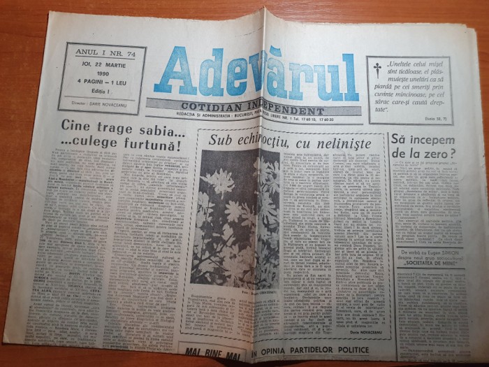 ziarul adevarul 22 martie 1990-3 luni de la revolutie,articol despre revolutie