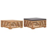 Set masa gradina si taburet, perna gri inchis, lemn masiv tec