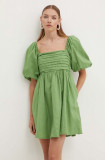 Abercrombie &amp; Fitch rochie din in culoarea verde, mini, evazati