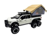 Macheta Ford Raptor alb 6x6 Camper 1:24 replica metal lumini si sunete usa deschisa si compartiment detasabil