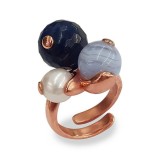 Inel Damă Trilogy Argint 925 Placat Aur Roz, Agat, Calcedonie, Perla de Cultura, Reglabil, Bijuterie Handmade Made in Italy